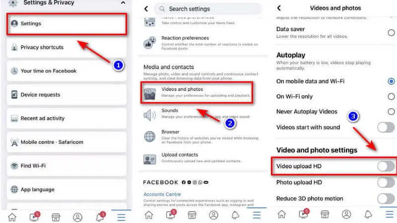 Facebook Quality Settings: Visual guide showing where to find and adjust quality settings in Facebook